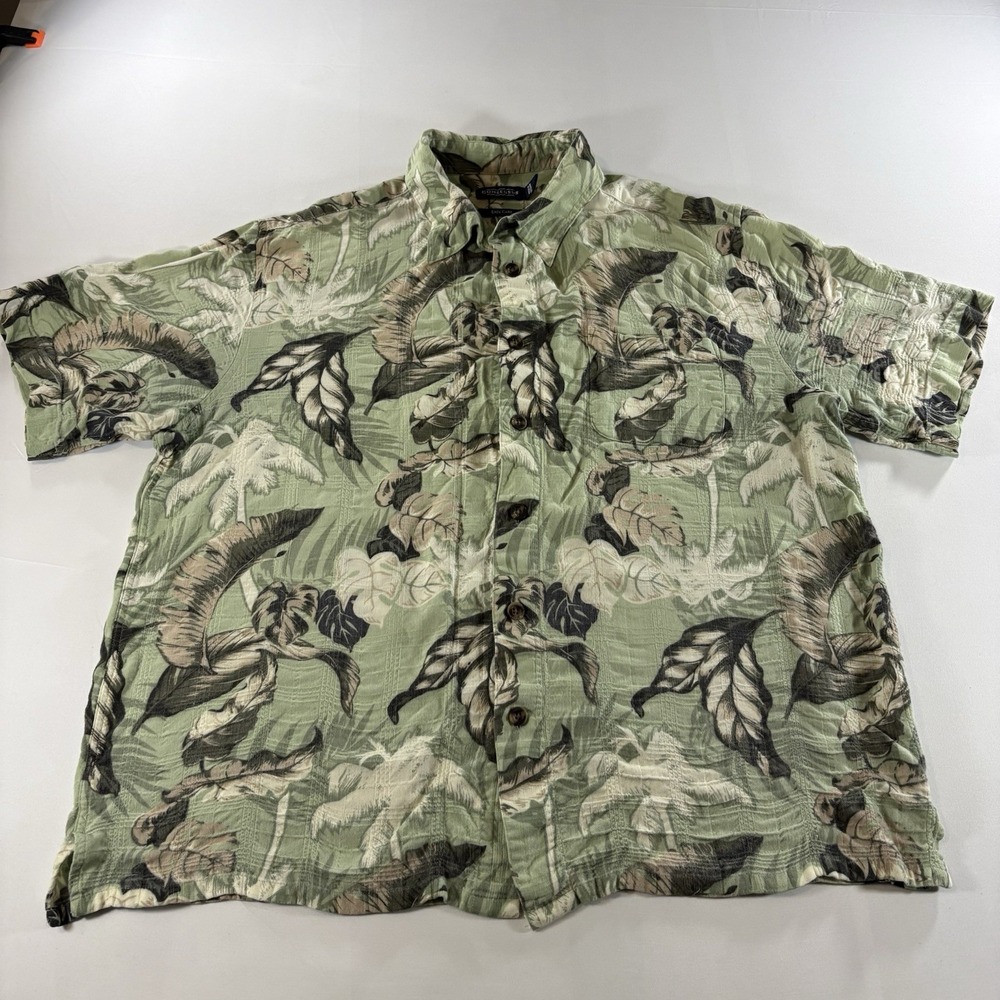 Consensus Men's Large Hawaiian Shirt Green Tropical Floral Button Up Aloha L